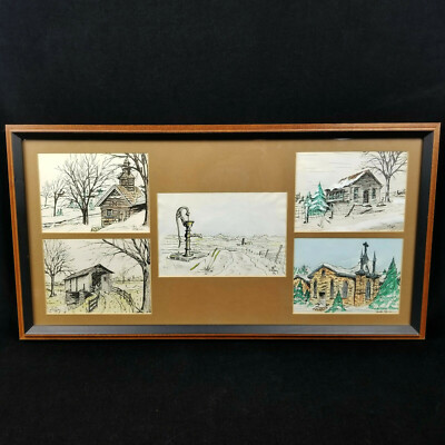 Original Watercolor Framed Winter Country Farm Scenery 1977-1980 Wanda Ricca