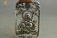 Handwork Old miao silver carving Maitreya Buddha pendant China Collectible
