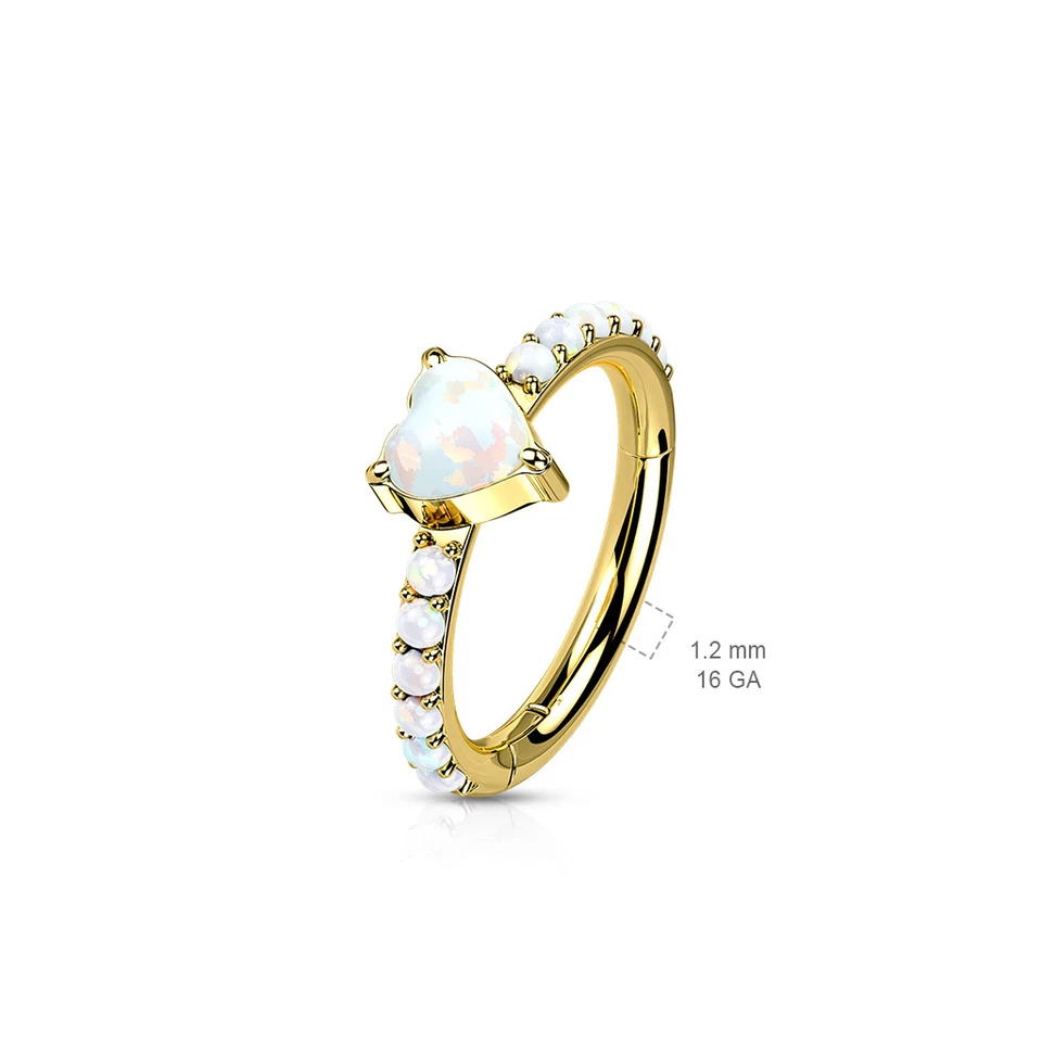 Piercing Creole In Titanio E Opale Sintetica - Decorazione Cuore Esterno - - Immagine 2 di 3