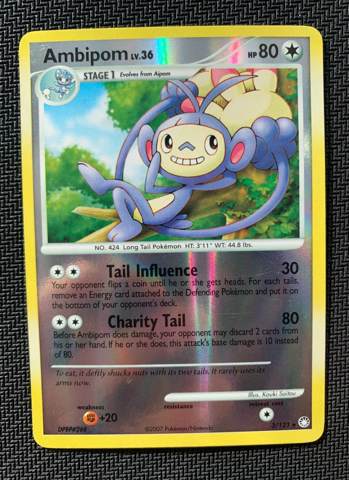 Ambipom 3/123 Reverse Holo Pokemon Card- D&P Mysterious Treasures set - 2007- MP