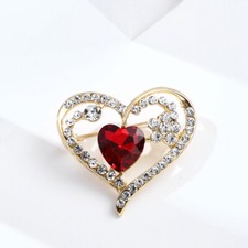 Ruby Crystal Heart Broach Vintage Style Insect Diamante Brooch Pin Womens