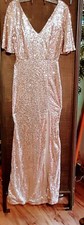 EUC Symphony Sequin Dress Wing Short Sleeve Maxi Evening Rose Gold Sz Small Gown
