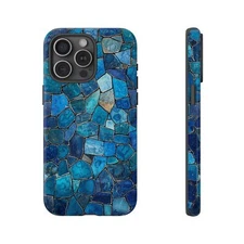 For iPhone, Galaxy, Pixel Cover Case - Blue Mosaic Stained Glass