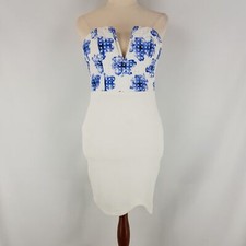 Knight Angel Women 8 White Fitted Bodycon Checked Bodice Dress Brand New Tag