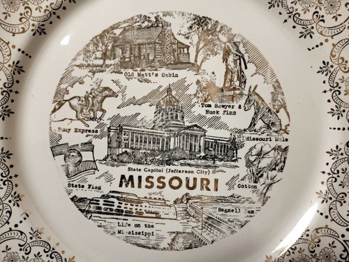 Missouri Vtg Travel Souvenir Plate 10" Transfer Gold Detail - Picture 8 of 9