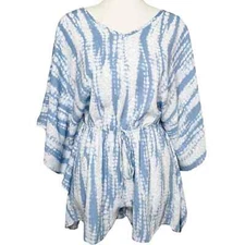 Light Blue & White Tie Dye Printed Tie Waist Batwing Sleeve Romper S