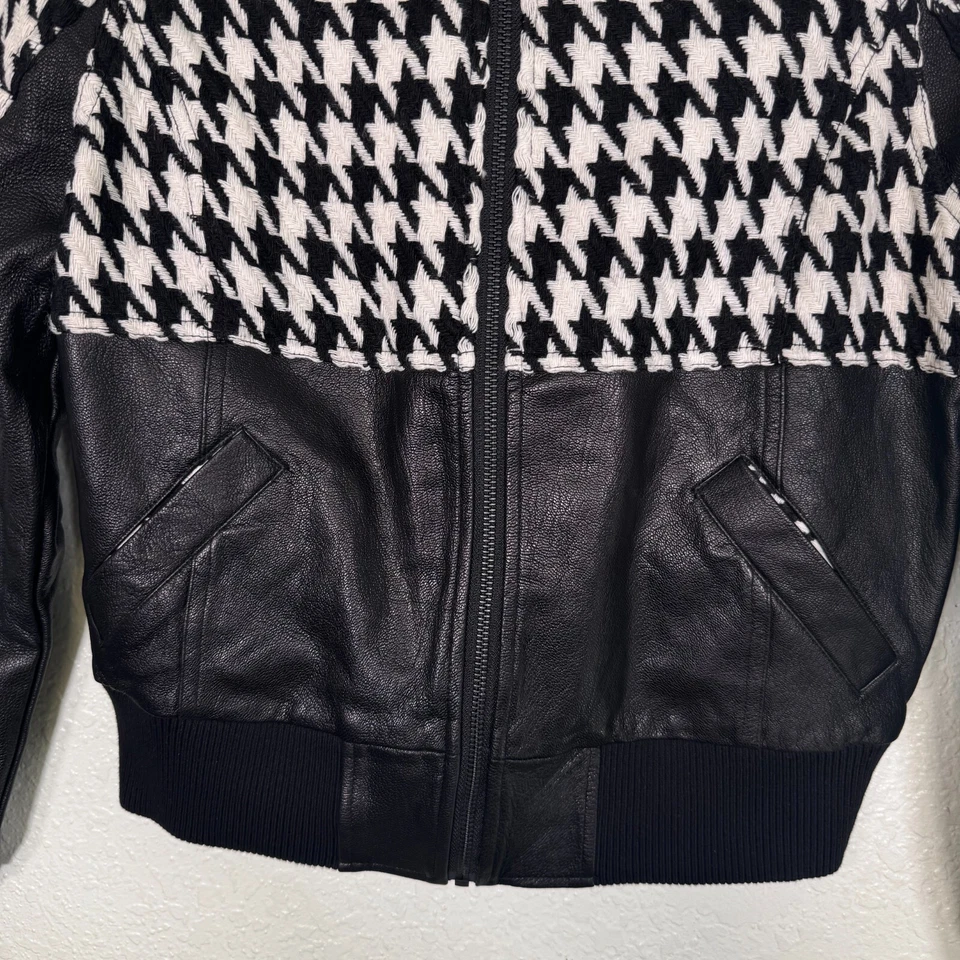 Chaqueta a escala negra para mujer pequeña lana cuero pata de gallo pecadores 55 gótico grunge Foto 4 de 4