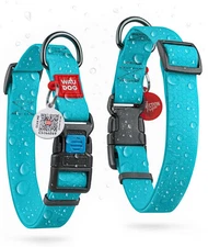 WAUDOG Waterproof Dog Collar, Glow, 9-14", Durable Buckle + QR Tag