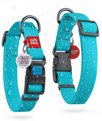 WAUDOG Waterproof Dog Collar, Glow, 9-14'', Durable Buckle + QR Tag