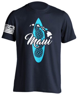 Maui Hawaii Surfing Pineapple Surf Board Short-Sleeve Unisex T-Shirt with Flag 