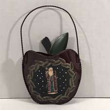 Metal Apple Wall Pocket Hand Painted Tole Painting Santa Christmas Holiday Small