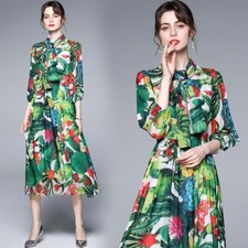 Banulin Fashion Beach Dress Women's Bow Collar Floral Print Vintage Boho Robe