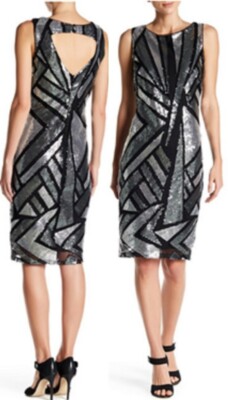 Marina ART DECO SILVER Sequin Dress Sz: 10 - Was $169 Now $59.99