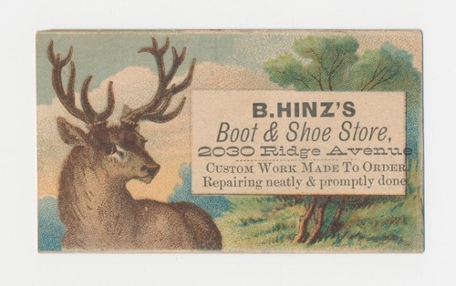 Victorian Trade Card Deer Buck B. Hinz Boots Shoes Ridge Ave Philadelphia PA
