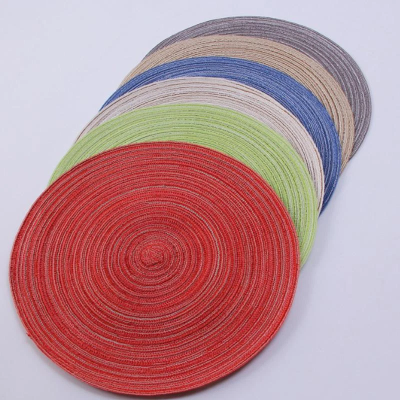 Placemats 2pcs Round Cotton Table Mat Weaving Non-slip Pads Western Table Mat - Image 2 of 3