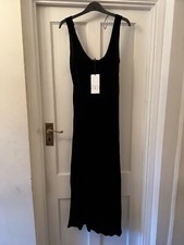 New Zara Woman Black Silky Velvet Sleeveless Vest Style Midi Dress,Med