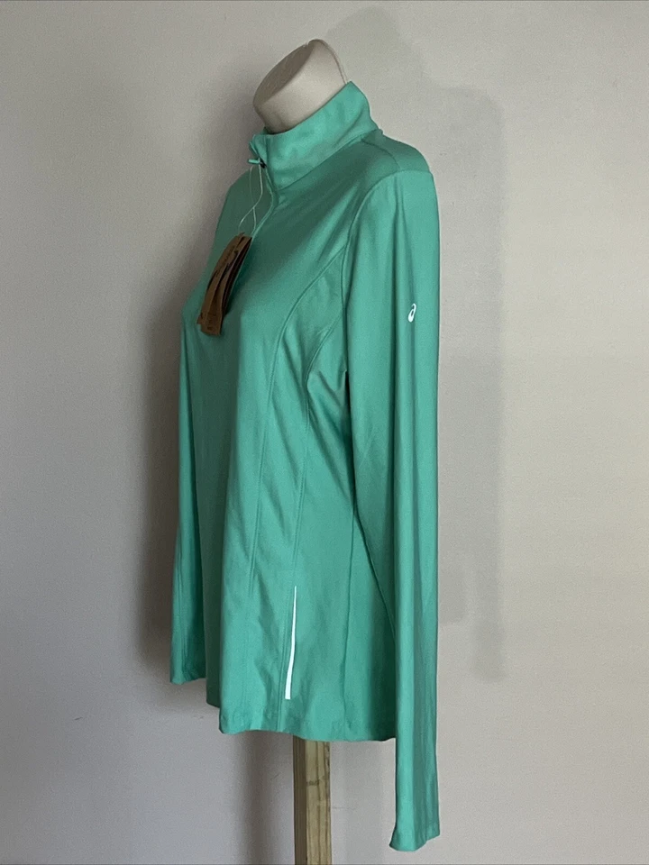 Nuevo Top Deportivo Asics Mujer M Elastizado 1/4 Cremallera Bolsillo Verde Golf Deportes Vellón Foto 2 de 4