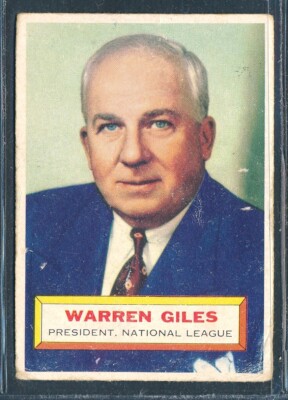 1956 Topps #2: WARREN GILES President NL  Presents Well ~ POOR Gray Back