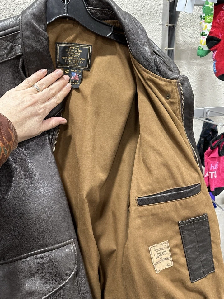 Кожаная куртка-бомбер COCKPIT мужская 52 тип A-2 ВВС США для полета на молнии пальто - Изображение 4 из 4