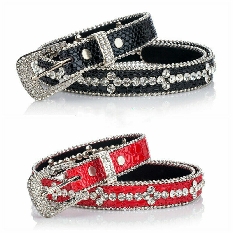 Women PU Leather Belt Rhinestone Crystal Beads Glitter  display picture 1