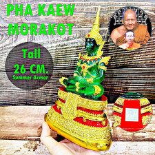 Statua Buddha Smeraldo Verde Oro Armatura Estiva 27 cm Watbangpha Thai Amulet...