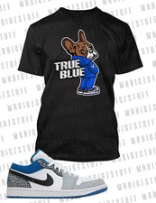 True Blue Dog Graphic Sneaker Tee Shirt Match J1 Low Big Tall Pro Club Shaka