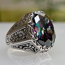 Men's Ring 925 Sterling Silver Jewelry Mystic Topaz Stone Ring All Size 789