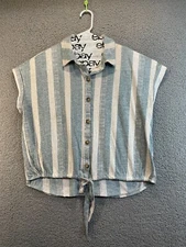 Tru Self Women's Top Size XL Short Sleeve Button Down Tie Waist Colorful Striped