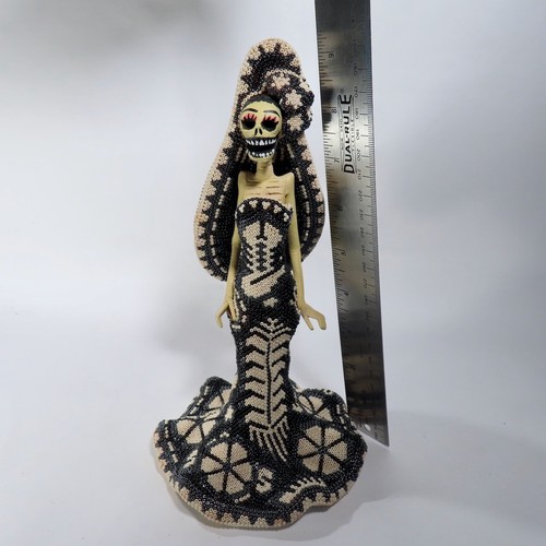 CATRINA BRIDE Huichol Beaded Figure Day of the Dead Signed Mexican Folk Art - Picture 21 of 24