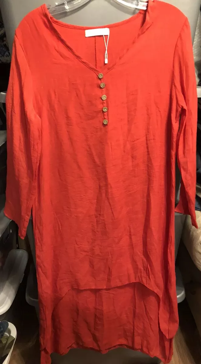 Dayou Women's Layered Tunic Dress Size L Burnt Orange Long Sleeve Gauzy  Fabric