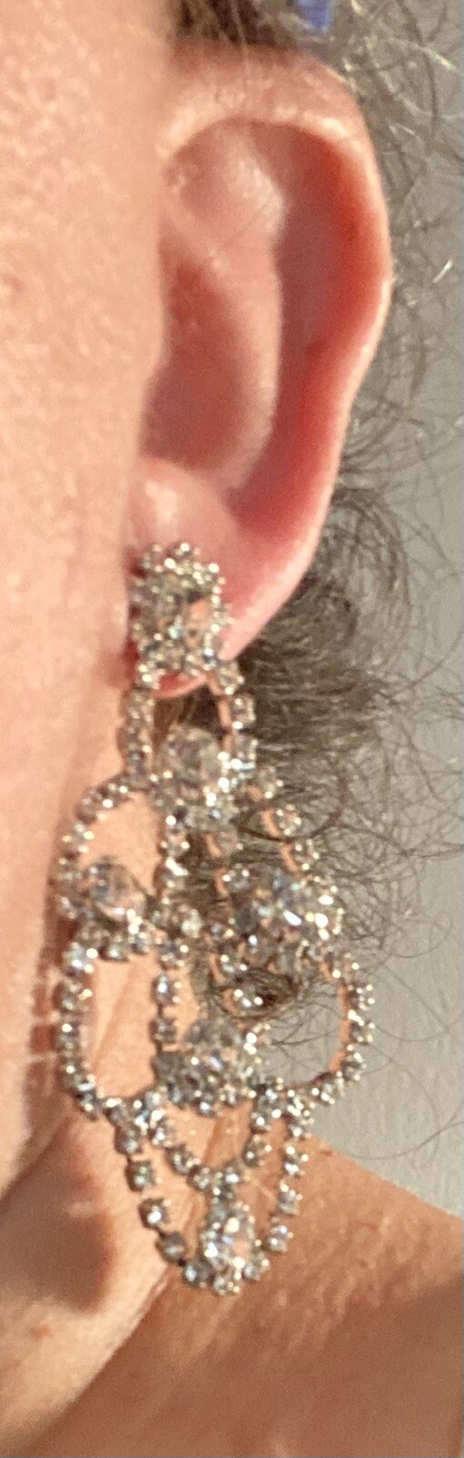 Vtg Rhinestone Dangle Statement Earrings Pierced … - image 2