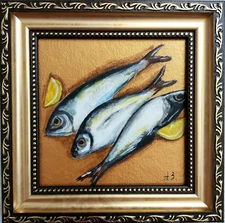 Sardine original painting Fish oil Painting Seafood Art Sardine Still life Fish