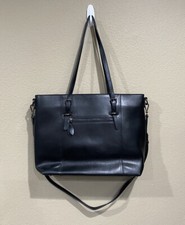 S-zone Black Leather Shoulder Purse Tote Crossbody Bag Large Pockets Zip