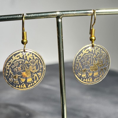 Indischer Elefant graviert golden Tribal Messing Ohrringe Boho traditioneller Schmuck