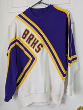 VTG Varsity BRHS Cheerleader Sweater Womens XL White Purple Gold Made In USA 80s