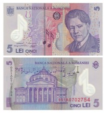 Romania 5 Lei (1 January 2005) - Polymer/Enescu/Flowers/p118a, B279a UNC