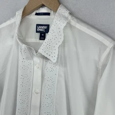 LANDS END Shirt Womens 18 XL No Iron Long Sleeve Lace Trim Poplin Cotton White