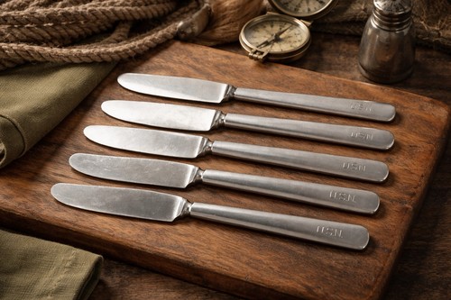 Lot of 5 Silco U.S.N United States Navy Mess Hall Butter Knives Stainless