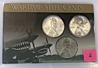 1943 Lincoln Wheat Steel Cents, P-D-S, XF-MS in Display Case Lot 2
