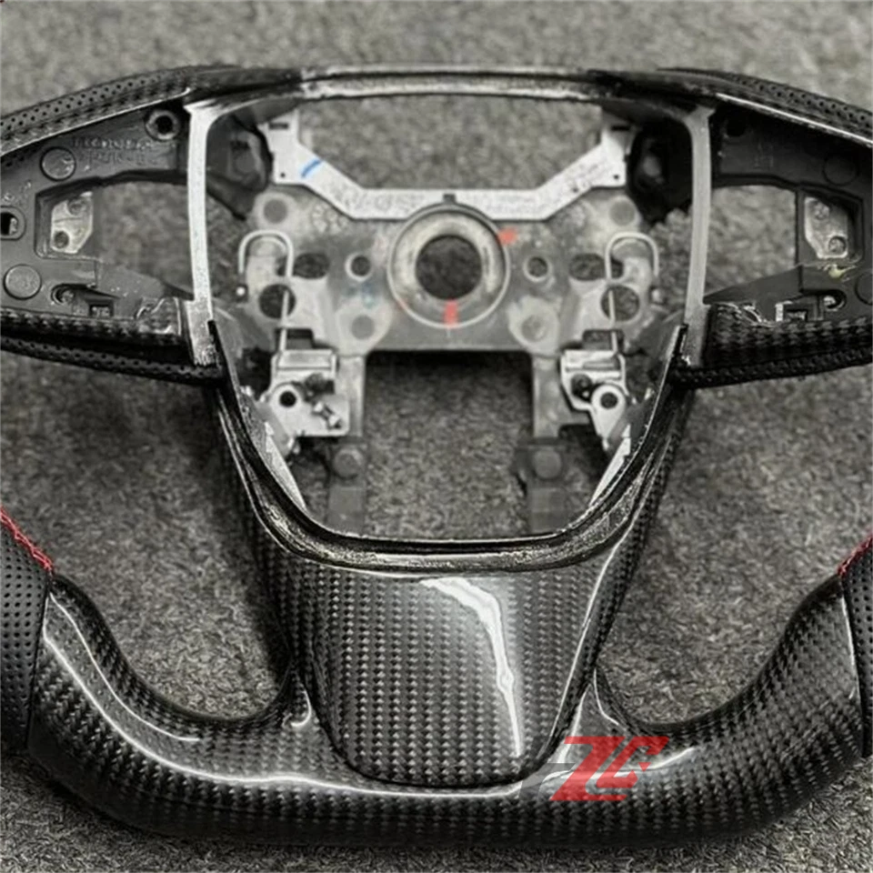 Ajuste para volante Honda CR-V 2017-2021 personalizado fibra de carbono cuero negro Foto 2 de 4