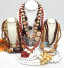 VINTAGE TO NOW COSTUME JEWELRY NECKLACE LOT, BOHEMIAN WOOD & OTHER MATERIALS