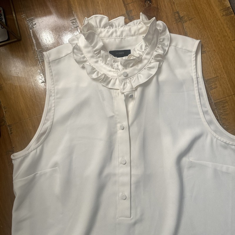 J Crew Top Womens Large White Button Up Linen Blend Sleeveless Preppy Coastal