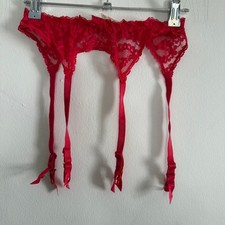 80s Vintage Victoria's Secret Red Lace Garter Belt Medium ILGWU Labor Label