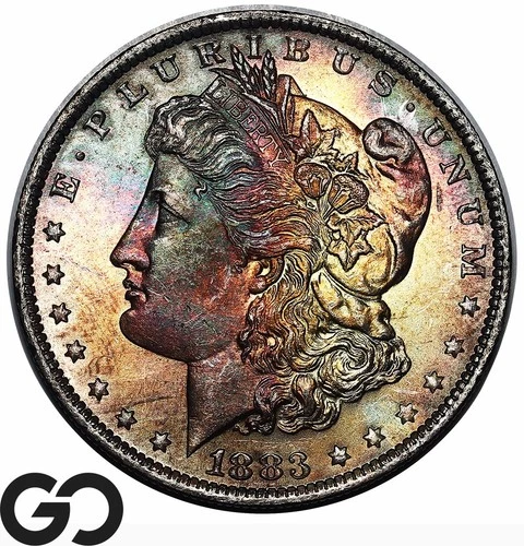 1883-O Morgan Silver Dollar Coin, Simply Beautiful, Solid Gem BU++, Color
