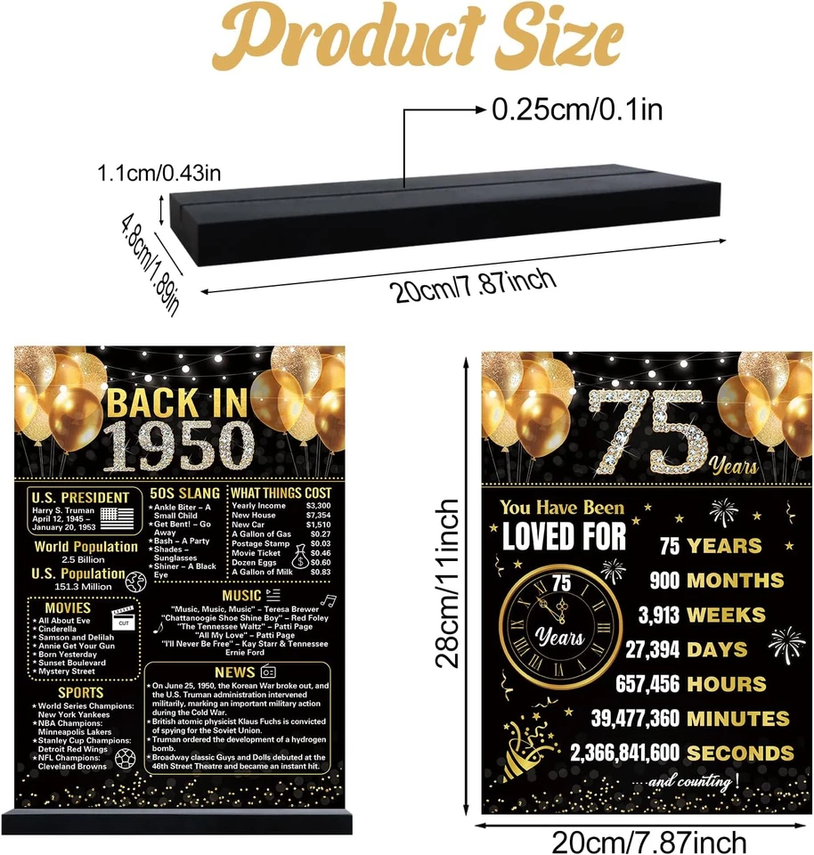 75-й день рождения юбилей украшения женщин мужчин, черное золото назад в 1950 Birthda - Изображение 2 из 4