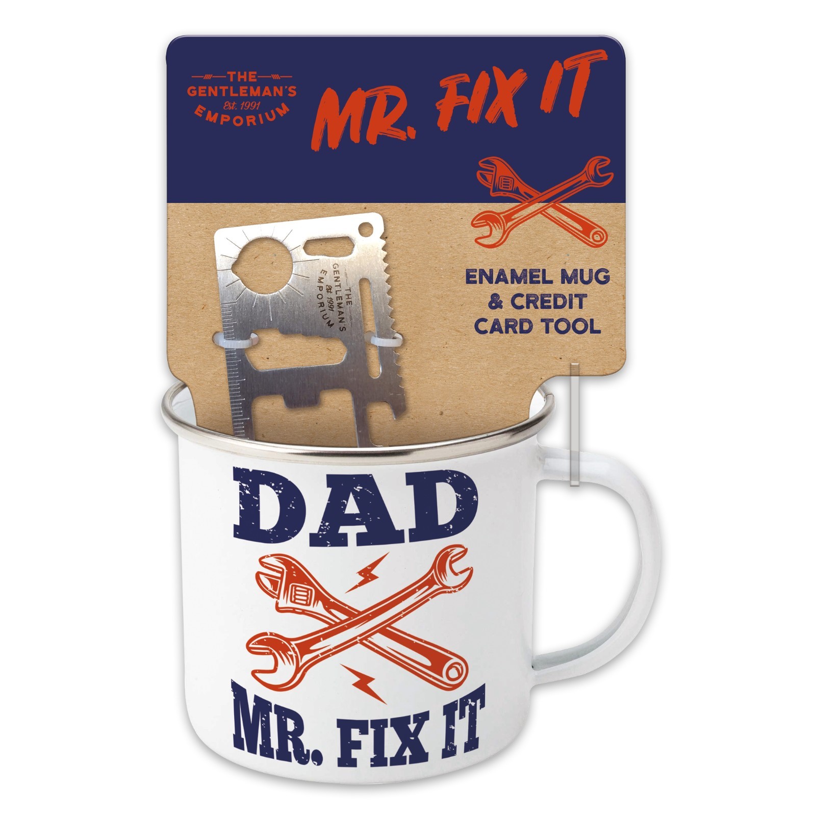Dad Mr Fix It Enamel Mug & Credit Card DIY Tool Gift Set for Fathers