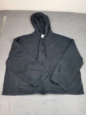 Nike Wide Cropped Hoodie Womens XL Black Full Zip Drawstring Pouch Baggy Warm