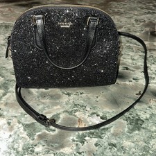 Kate Spade Black Glitter Genuine Crossbody Bag With Black And Gold Chain Strap