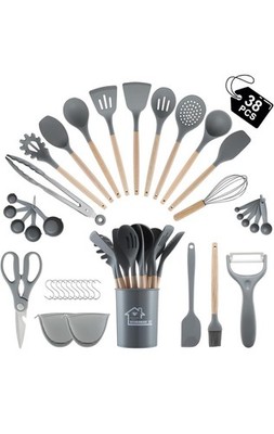 38 teiliges Küchenutensilien Set, BEWOS Silikon Kochutensilien Set mit Spatel