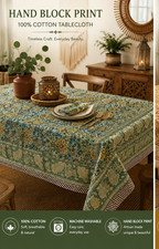 Indian Hand Block Print Tablecloth Kitchen Linen 100 Cotton Floral 150 220 cm
